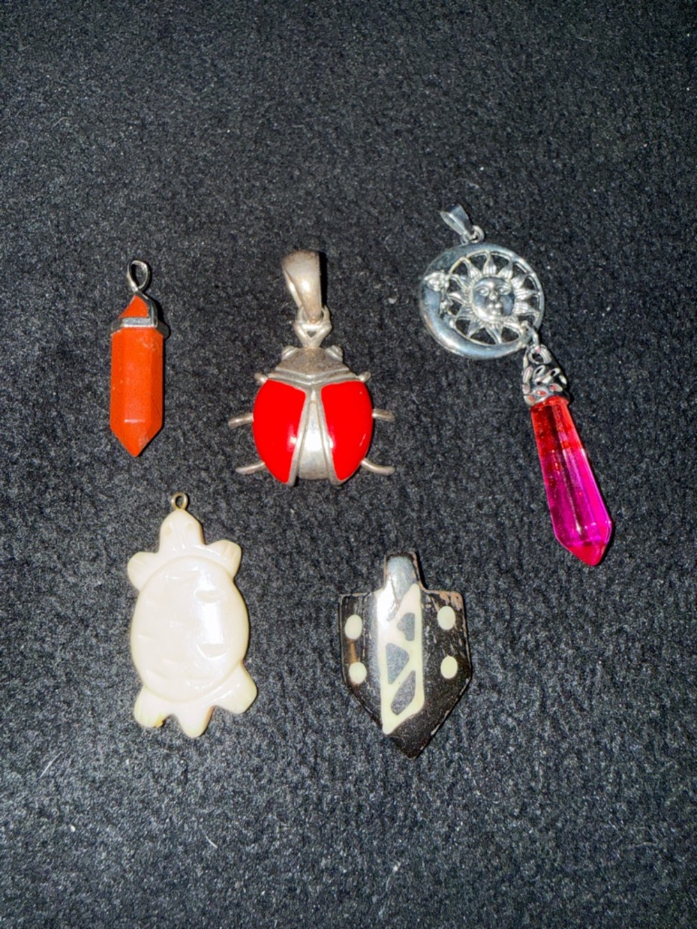 Red Ladybug AVON Pendant, glass, acrylic, natural materials